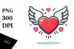 Simple Cartoon Heart with Wings, PNG Product Image 1