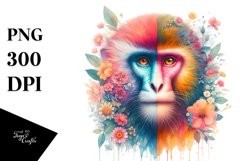Pastel Watercollor Vibrant Monkey with Flowers | Clipart Product Image 3