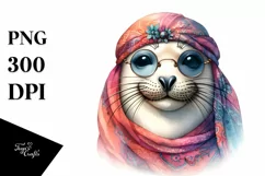 Vibrant Seal Portrait Silk Scarf | Sublimation Clipart Product Image 1