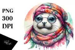 Vibrant Seal Portrait Silk Scarf | Sublimation Clipart Product Image 3