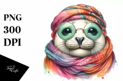 Vibrant Seal Portrait Silk Scarf | Sublimation Clipart Product Image 1