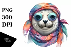 Vibrant Seal Portrait Silk Scarf | Sublimation Clipart Product Image 1