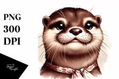 Funny Otter Portrait Vintage Look | Sublimation Clipart Product Image 1