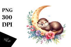 Cute Baby Otter Sleeping PNG Product Image 1