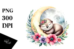 Cute Otter Sleeping on the Moon PNG Product Image 1