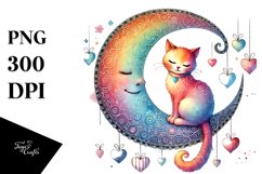 Valentines Cat on Half Moon PNG Product Image 1