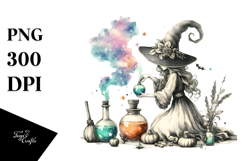 Retro Witch with Potion, Watercolor PNG Product Image 1