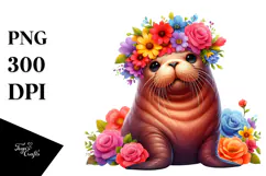 Cartoon-Style Sitting Walrus Flower Crown | Sublimation Product Image 1