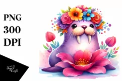 Cartoon-Style Sitting Walrus Flower Crown | Sublimation Product Image 3
