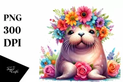 Cartoon-Style Sitting Walrus Flower Crown | Sublimation Product Image 3