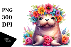 Cartoon-Style Sitting Walrus Flower Crown | Sublimation Product Image 1