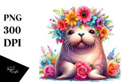 Cartoon-Style Sitting Walrus Flower Crown | Sublimation Product Image 1