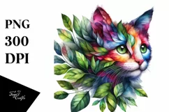 Abstract Vibrant Kitten with Leaf Body PNG Product Image 3