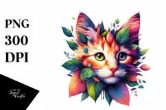 Abstract Vibrant Kitten with Leaf Body PNG Product Image 1
