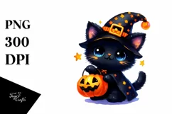 Vibrant Drawing Cute Baby Black Cat | Sublimation Clipart Product Image 1