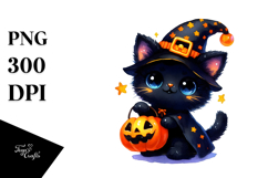 Vibrant Drawing Cute Baby Black Cat | Sublimation Clipart Product Image 1