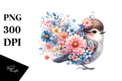 Cute Bird with Flowers PNG Product Image 1