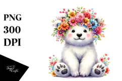 Cartoon-Style Sitting Polar Bear Flower Crown | Sublimation Product Image 1
