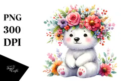 Cartoon-Style Polar Bear with Flower Crown Clipart Product Image 1