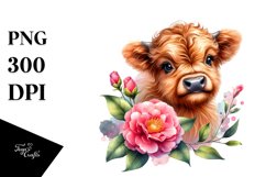 Cute Watercolor Baby Highland Cow Clipart Product Image 3