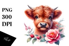 Cute Watercolor Baby Highland Cow Clipart Product Image 1