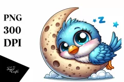 Cute Baby Thrush on the Moon, PNG Product Image 1
