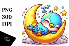 Cute Baby Thrush on the Moon, PNG Product Image 1