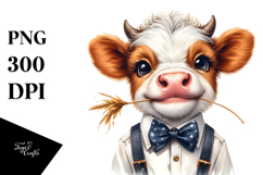 Funny Baby Cow with Bow Tie PNG Product Image 1