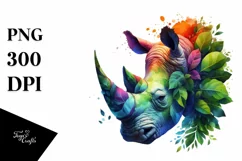 Abstract Vibrant Rhino with Leaf Body PNG Product Image 1