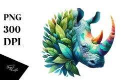 Abstract Vibrant Rhino with Leaf Body PNG Product Image 1