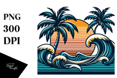 Vintage Tropical Tree Waves, Tshirt Vector Style PNG Product Image 1