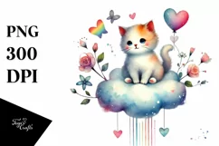 Colorful Cat on Cloud, Transparent PNG Product Image 1