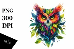 Abstract Vibrant Owl with Leaf Body PNG Product Image 1