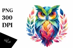 Abstract Vibrant Owl with Leaf Body PNG Product Image 3