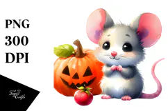 Simple Watercolor Halloween Cute Baby Mouse Clipart Product Image 1