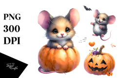 Simple Watercolor Halloween Cute Baby Mouse Clipart Product Image 1