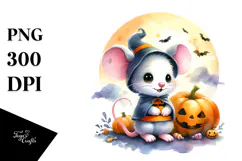 Simple Watercolor Halloween Cute Baby Mouse Clipart Product Image 1