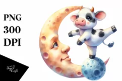 Cute Baby Cow Gymnastics on the Moon | Sublimation Clipart Product Image 3