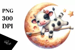Cute Baby Cow Gymnastics on the Moon | Sublimation Clipart Product Image 1