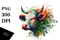 Vibrant Watercolor Cow, 20 oz Tumbler PNG Product Image 1