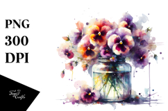 Abstract Watercolor Jar with Pansy | Sublimation Clipart Product Image 1