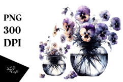 Abstract Watercolor Jar with Pansy | Sublimation Clipart Product Image 1
