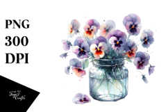 Abstract Watercolor Jar with Pansy | Sublimation Clipart Product Image 1