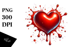 Red Glossy Heart on Splashy Background PNG Product Image 1