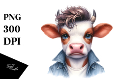 Funny Baby Cow Watercolor PNG Product Image 1