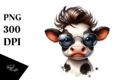 Funny Baby Cow Watercolor PNG Product Image 1