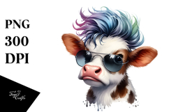 Funny Baby Cow with Cool Hair PNG Product Image 1