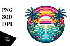 Retro Tropical Rainbow Sunset, High-Res PNG Product Image 1