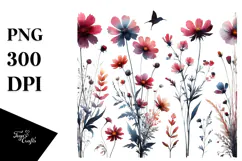 Watercolor Wildflower Silhouettes PNG Product Image 1