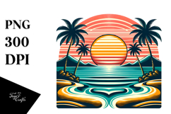 Retro Tropical Beach Sunset PNG Product Image 1